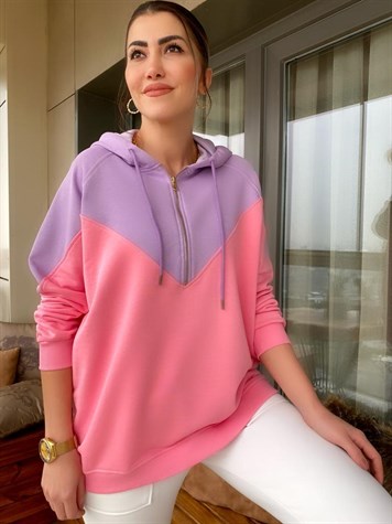 Çift Renkli Fermuar Detaylı Sweatshirt