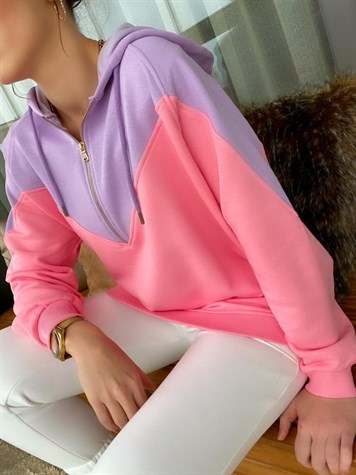 Çift Renkli Fermuar Detaylı Sweatshirt