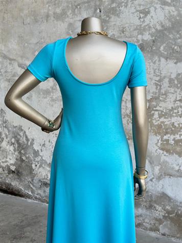 Çift Yırtmaç Detaylı Sırt Dekolteli Modal Elbise (Turkuaz)