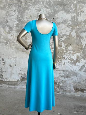 Çift Yırtmaç Detaylı Sırt Dekolteli Modal Elbise (Turkuaz)