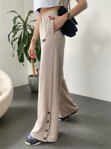 Çıtçıt Detaylı Bol Paça Pantolon (Bej)