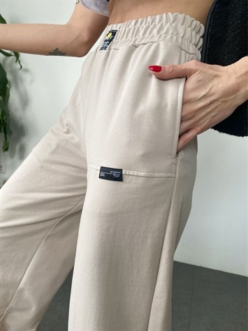Çıtçıt Detaylı Bol Paça Pantolon (Bej)