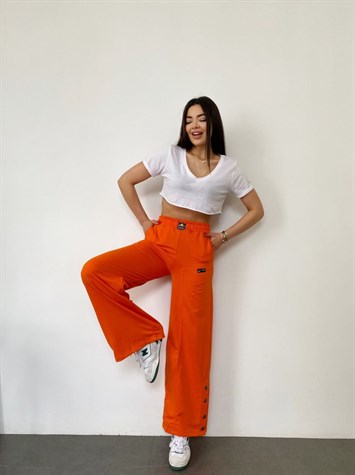Çıtçıt Detaylı Bol Paça Pantolon (Oranj)
