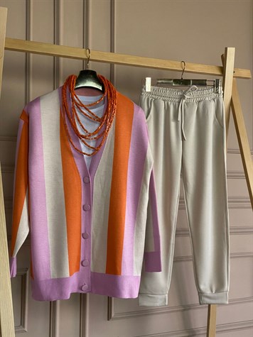 Çizgi Desenli Oversize Hırka