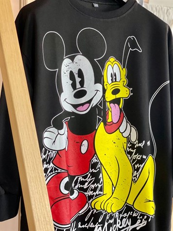 Çizgi Kahraman Baskı Detaylı Tunik Sweat (Siyah)