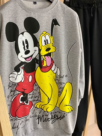 Çizgi Kahraman Baskı Detaylı Tunik Sweat (Gri)
