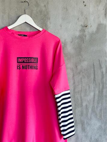 Çizgi Kollu Oversize Tunik (Pembe)