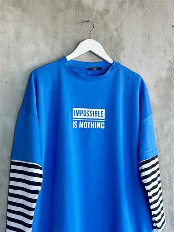 Çizgi Kollu Oversize Tunik (Saks)