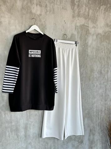 Çizgi Kollu Oversize Tunik (Siyah)
