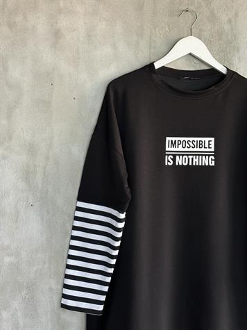 Çizgi Kollu Oversize Tunik (Siyah)