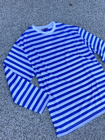 Çizgili Oversize Sweat (Mavi/Yeşil)