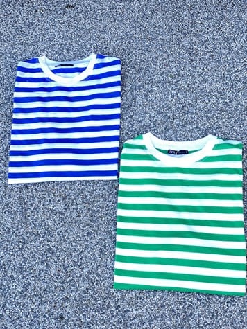 Çizgili Oversize Sweat (Mavi/Yeşil)