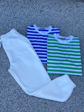 Çizgili Oversize Sweat (Mavi/Yeşil)