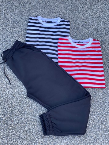 Çizgili Oversize Sweat (Siyah/Kırmızı)