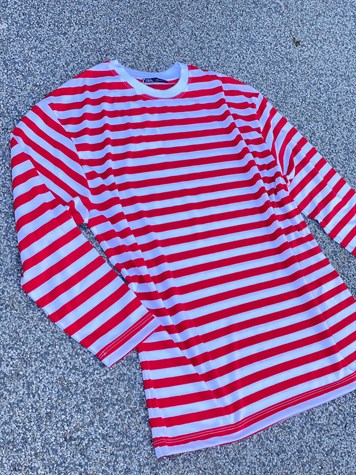 Çizgili Oversize Sweat (Siyah/Kırmızı)