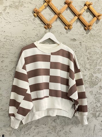 Çizgili Sweat (Kahve)