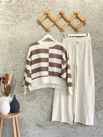Çizgili Sweat (Kahve)
