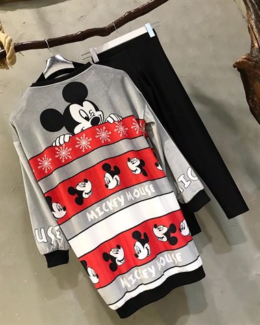 Çoklu Mickey Kadife Sweatshirt