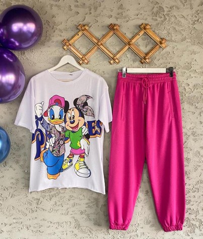 Daffy ve Mickey Taş İşleme Baskılı Tshirt