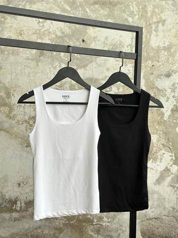 Dalgıç Kumaş Oval Kesim Atlet (Beyaz/Siyah)