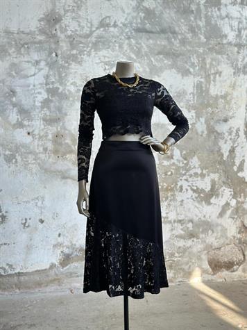 Dantel Crop Bluz (Siyah)