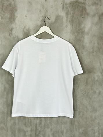 Dekoratif Dikişli Bisiklet Yaka Tshirt (Beyaz)