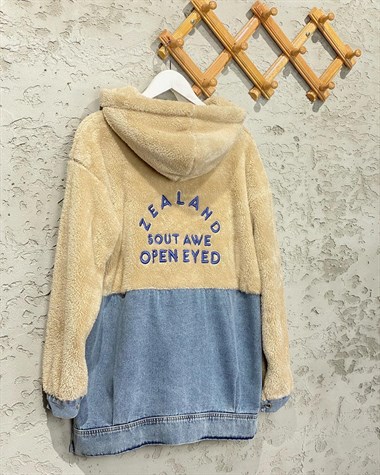 DENİM DETAY TEDDY MONT BEJ