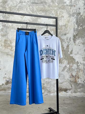 Denim Detaylı Pul Payet İşlemeli Tişört (Beyaz)