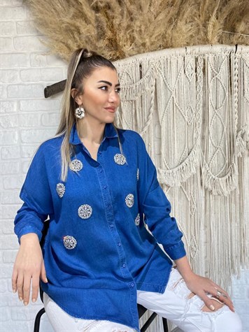 Denim Taşlı Gömlek (Lacivert)