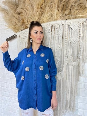 Denim Taşlı Gömlek (Lacivert)