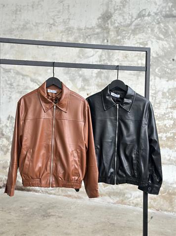 Deri Bomber Ceket (Taba)