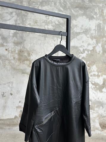 Deri İçi Nubuk Kumaş Tunik Sweat (Siyah)