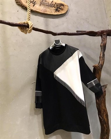Deri ve Zincir Detaylı Sweat Tunik Elbise