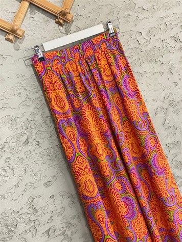 Desenli Kısa Kollu Gömlek Ve Desenli Bol Paça Pantolon (Turuncu)