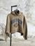 Dik Yaka Detaylı Önü Baskılı Kapüşonlu Sweatshirt (Haki)