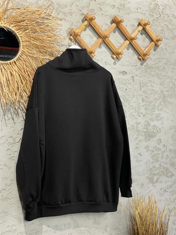 Dik Yaka Detaylı Oversize Sweat (Siyah)
