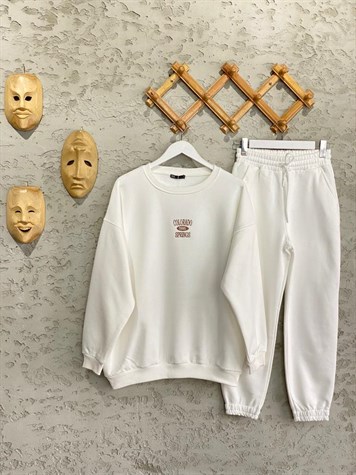 Bisiklet Yaka Beyaz Sweatshirt