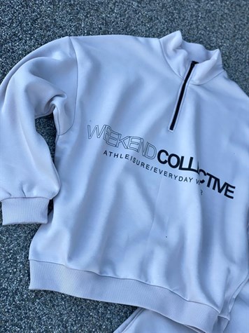 Dik Yaka Fermuarlı Gri Sweatshirt