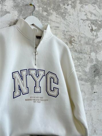 Dikiş Baskılı Oversize Kadın Sweat (Ekru)