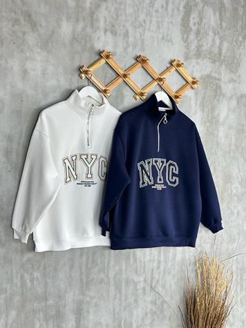 Dikiş Baskılı Oversize Kadın Sweat (Ekru)