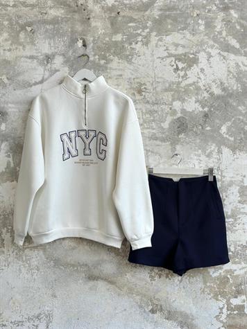 Dikiş Baskılı Oversize Kadın Sweat (Ekru)