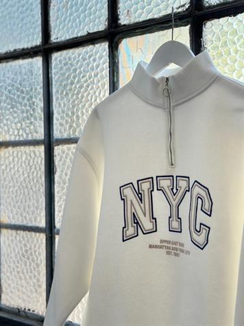 Dikiş Baskılı Oversize Kadın Sweat (Ekru)