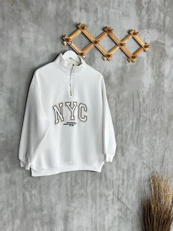 Dikiş Baskılı Oversize Kadın Sweat (Ekru)