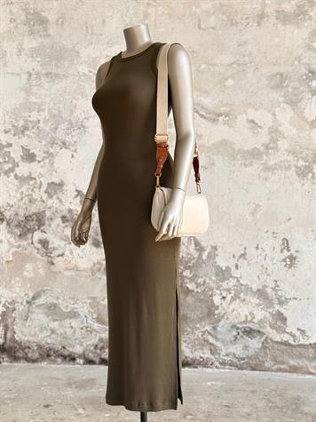Dilvin Yırtmaç Detaylı Midi Boy Elbise (Haki)