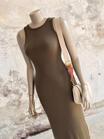 Dilvin Yırtmaç Detaylı Midi Boy Elbise (Haki)