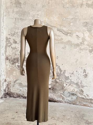 Dilvin Yırtmaç Detaylı Midi Boy Elbise (Haki)