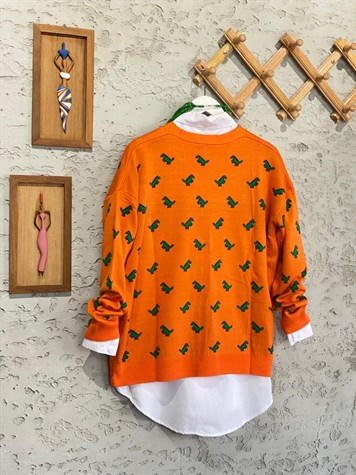 Dinazor Desenli Oversize Hırka (Oranj)