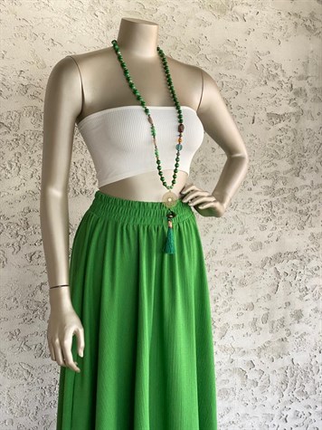 Dokuma Coton Beli Lastikli Etek (Yeşil)