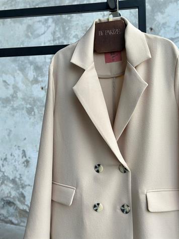 Dokuma Düğme Detaylı Blazer Ceket (Bej)