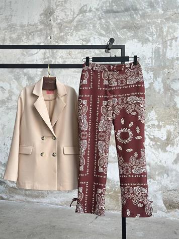 Dokuma Düğme Detaylı Blazer Ceket (Bej)